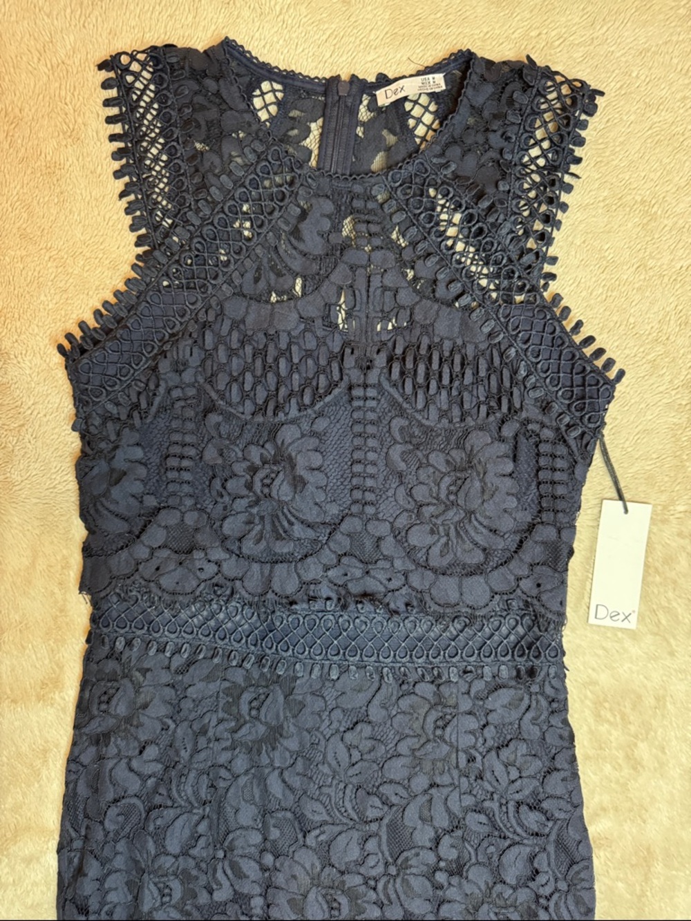 NWT Dex Navy Floral Crochet Lace Midi Dress sz M - Picture 4 of 12
